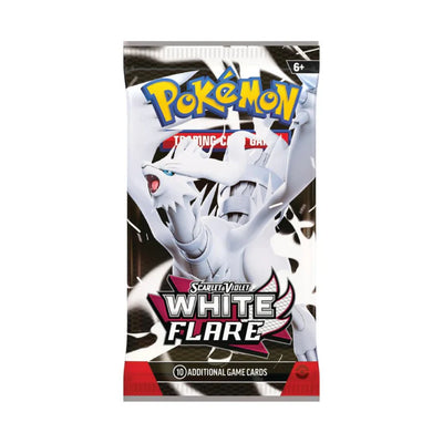 Pokémon trading card game pack featuring White Flare on a white background