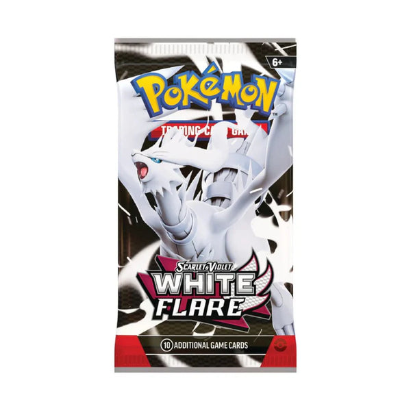 Pokémon trading card game pack featuring White Flare on a white background